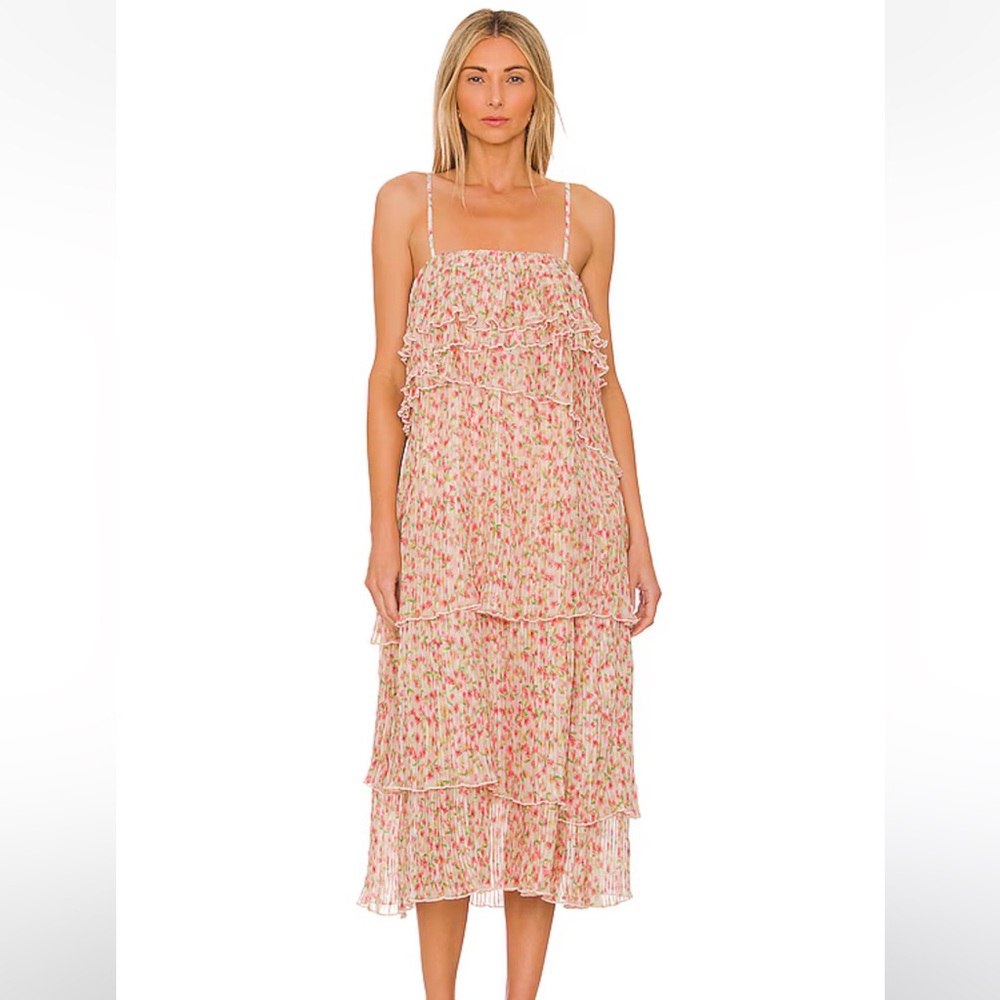 Something Navy Floral Pleated Tiered Dress